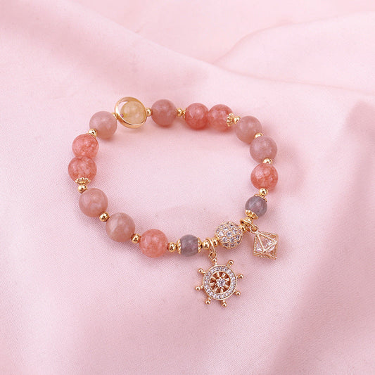 Pirate Ship•Strawberry Crystal Moonstone Bracelet