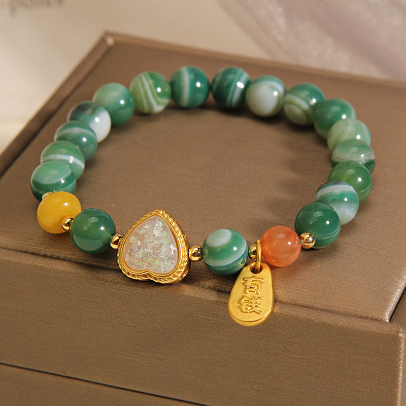 Natural Green Agate & Beeswax Bracelet