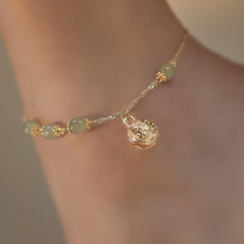Lucky Bell • Emerald Jade stone Anklet