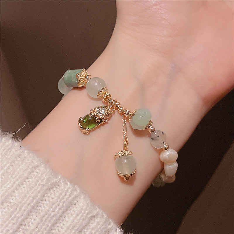 Piyao • Emerald Jade stone Pearl Bracelet