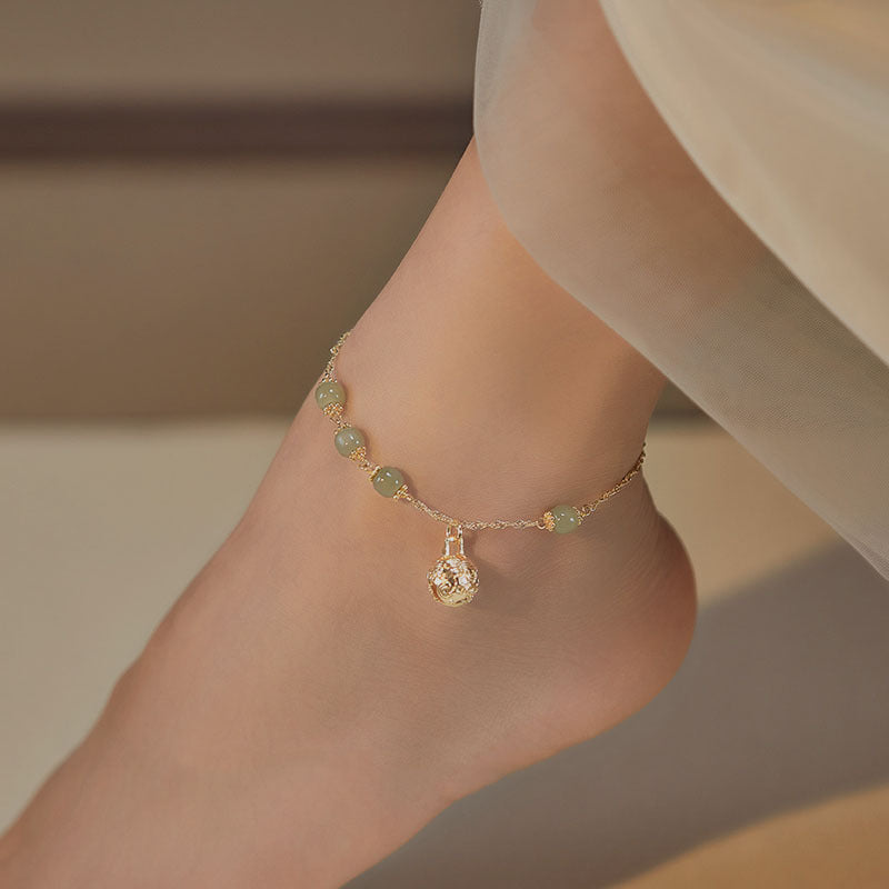Lucky Bell • Emerald Jade stone Anklet