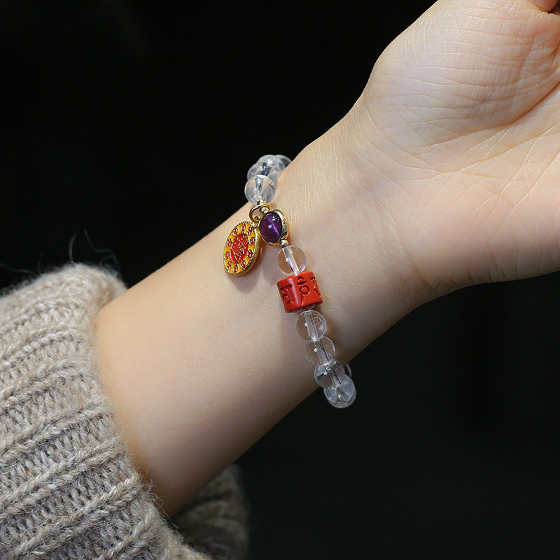 The Six-Character Mantra • Colorless Crystal & Cinnabar Bracelet