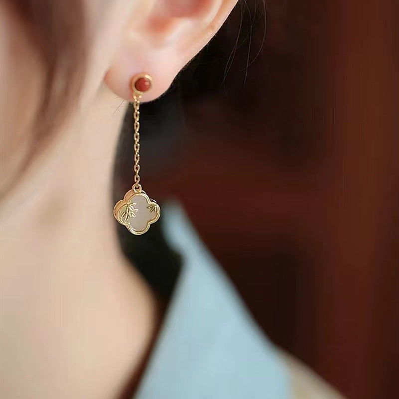 Four Leaf Clover • Emerald Jade stone earrings