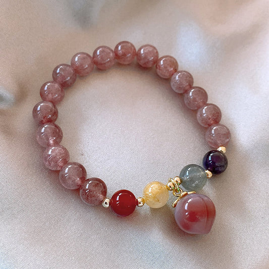 Peach • Strawberry crystal & Agate Bracelet