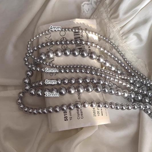 Polyhemp grey pearl necklace(5 sizes - 4,6,8,10,12mm)