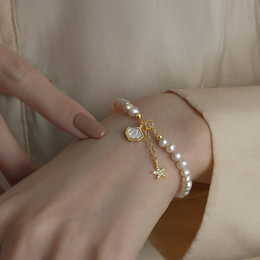 Shell starfish baroque freshwater pearl bracelet