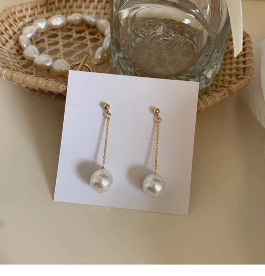 Vintage freshwater pearl tassel silver needle 14k gold earrings