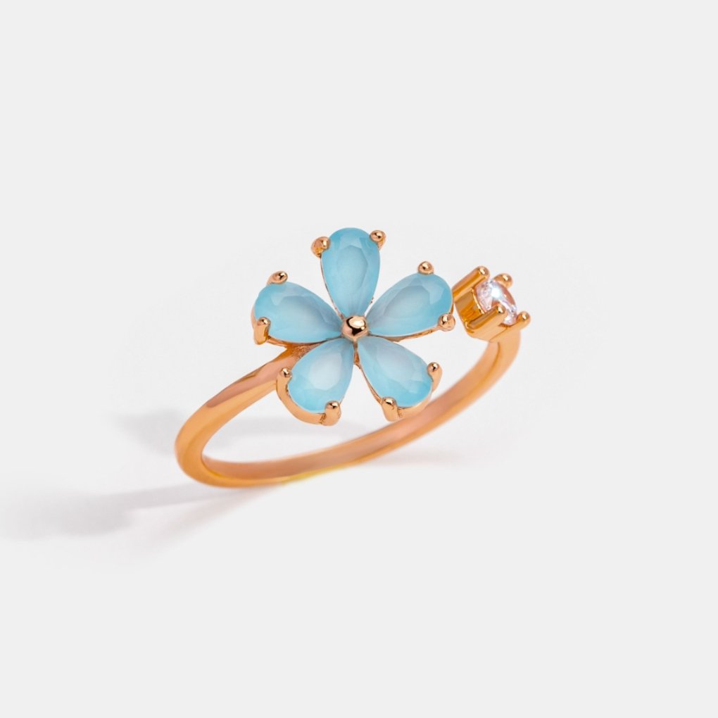 Blue Crystal Dahlia Flower Ring