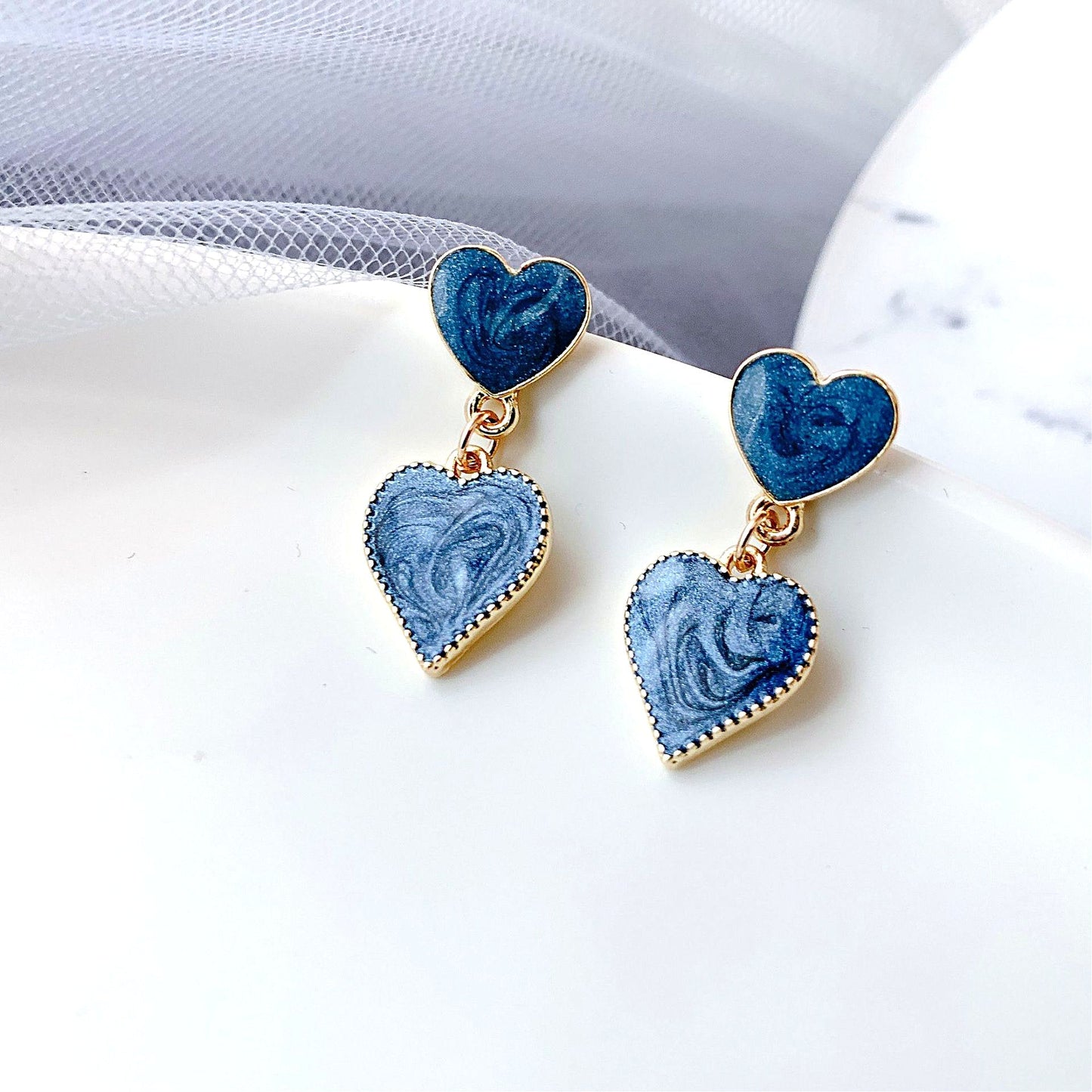 Blue Swirl Heart Earrings
