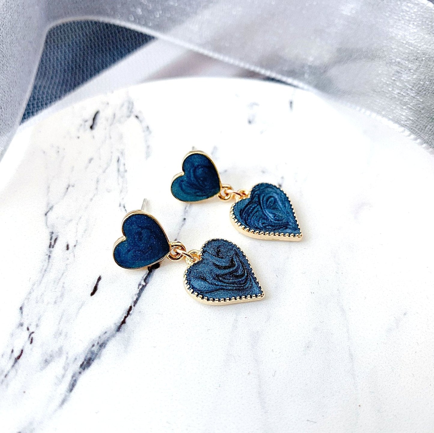 Blue Swirl Heart Earrings