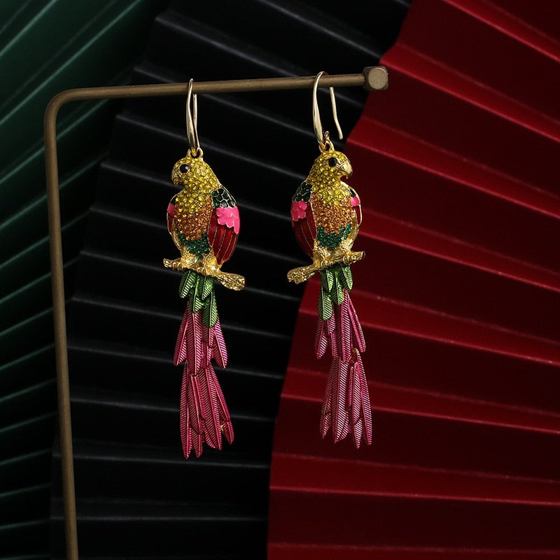 Colorful Crystal Parrot Earrings