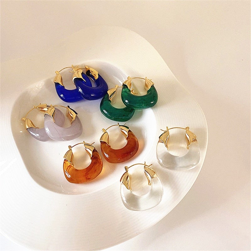 Colorful Glass Hoop Earrings