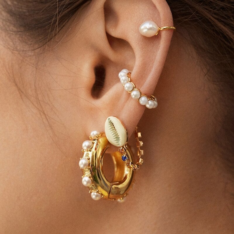 Colorful Pearl Hoop Earrings