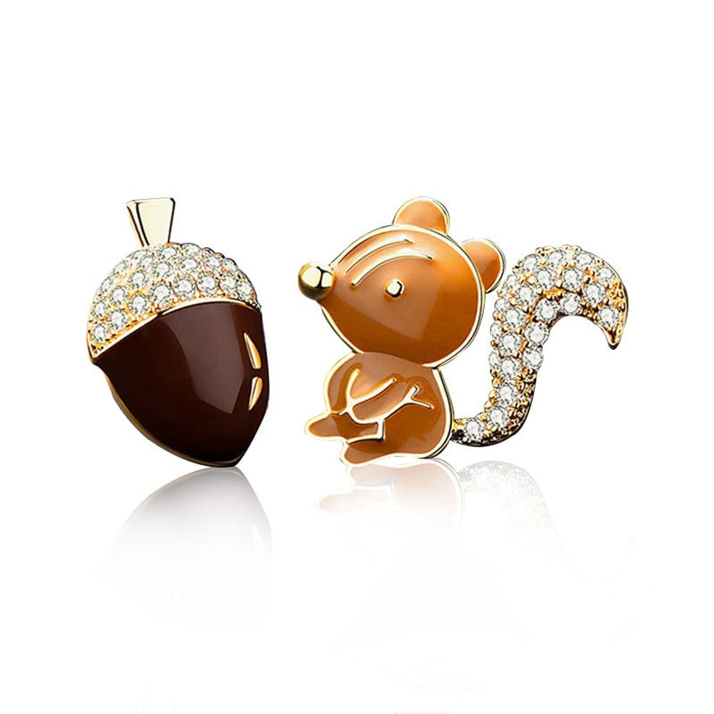 Crystal Acorn & Squirrel Earrings