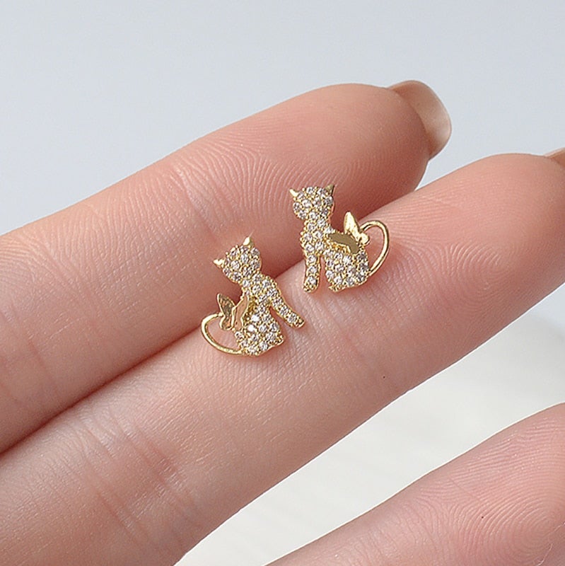 Crystal Cat & Butterfly Earrings