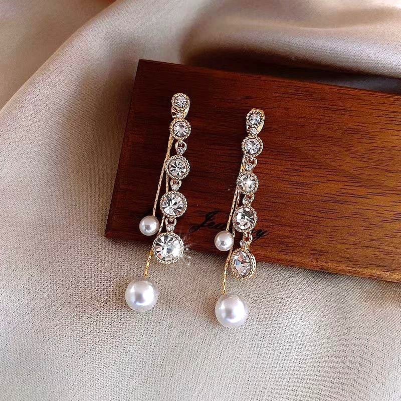 Crystal Drop Pearl Earrings