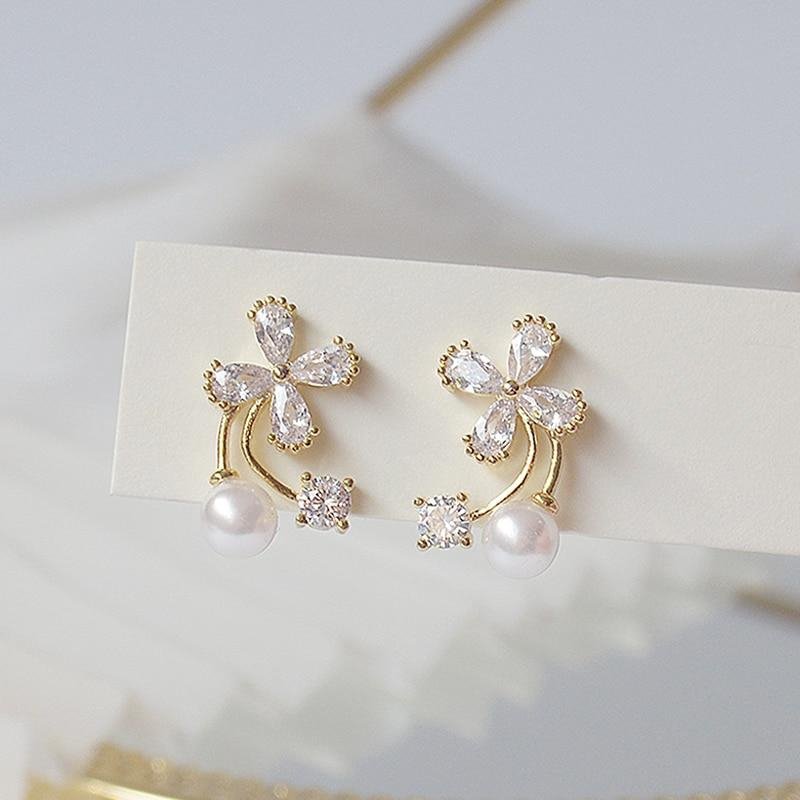 Crystal Flower & Pearl Earrings