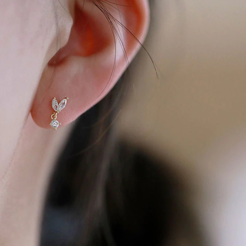 Crystal Flower Silver Petal Earrings