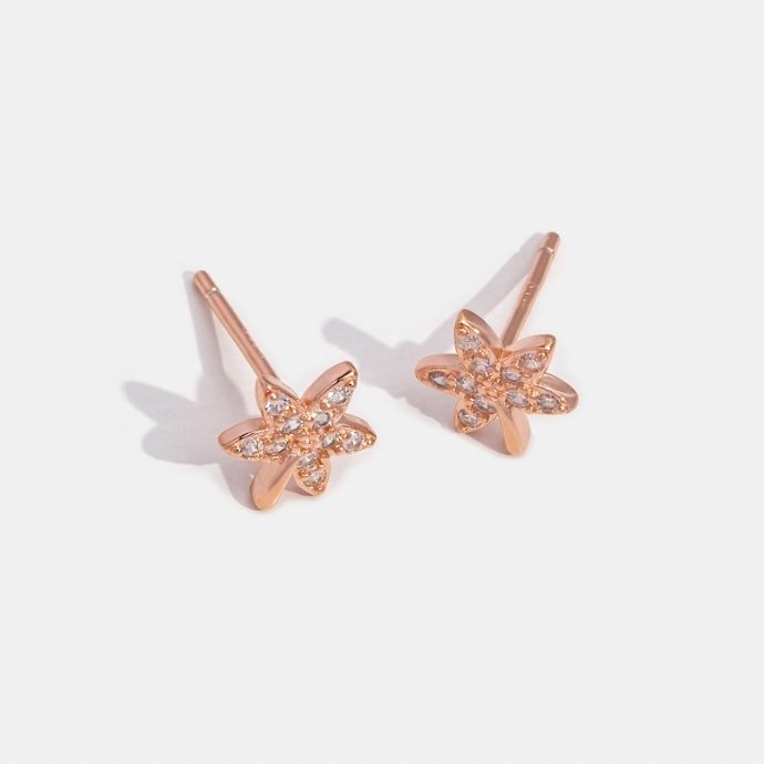 Crystal Rose Gold Maple Leaf Earrings
