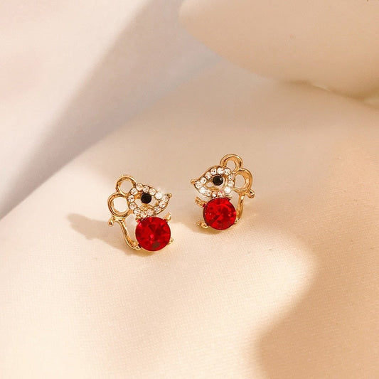 Crystal Red Mouse Earrings