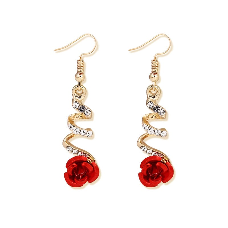 Crystal Red Rose Drop Earrings
