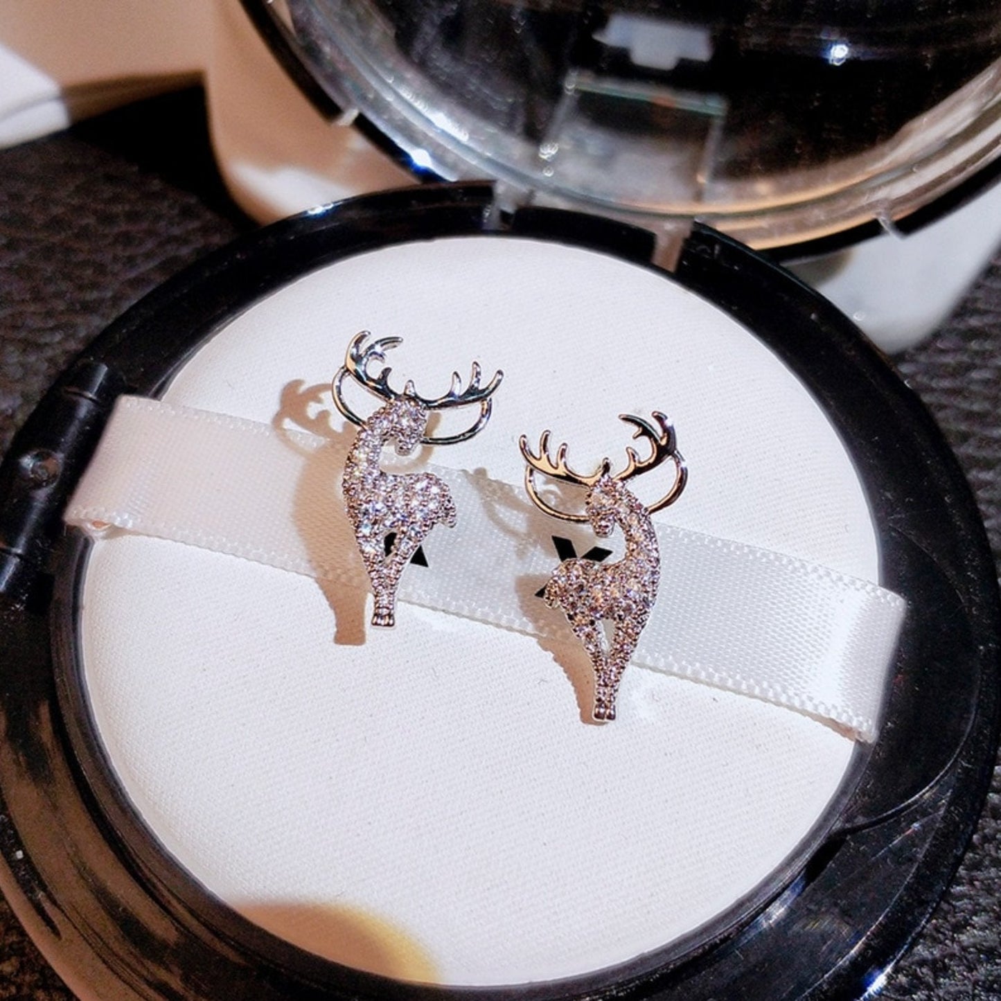 Crystal Silver Reindeer Earrings