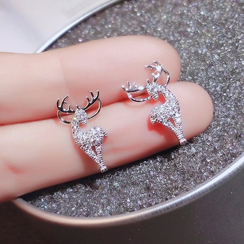 Crystal Silver Reindeer Earrings
