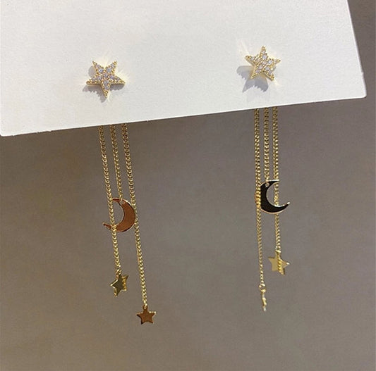 Crystal Star & Moon Drop Earrings
