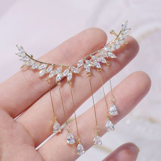 Crystal Wing Tassel Earring Cuff