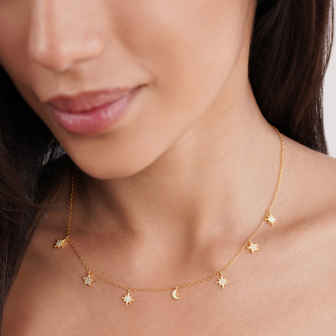 Estrella Star & Moon Gold Necklace