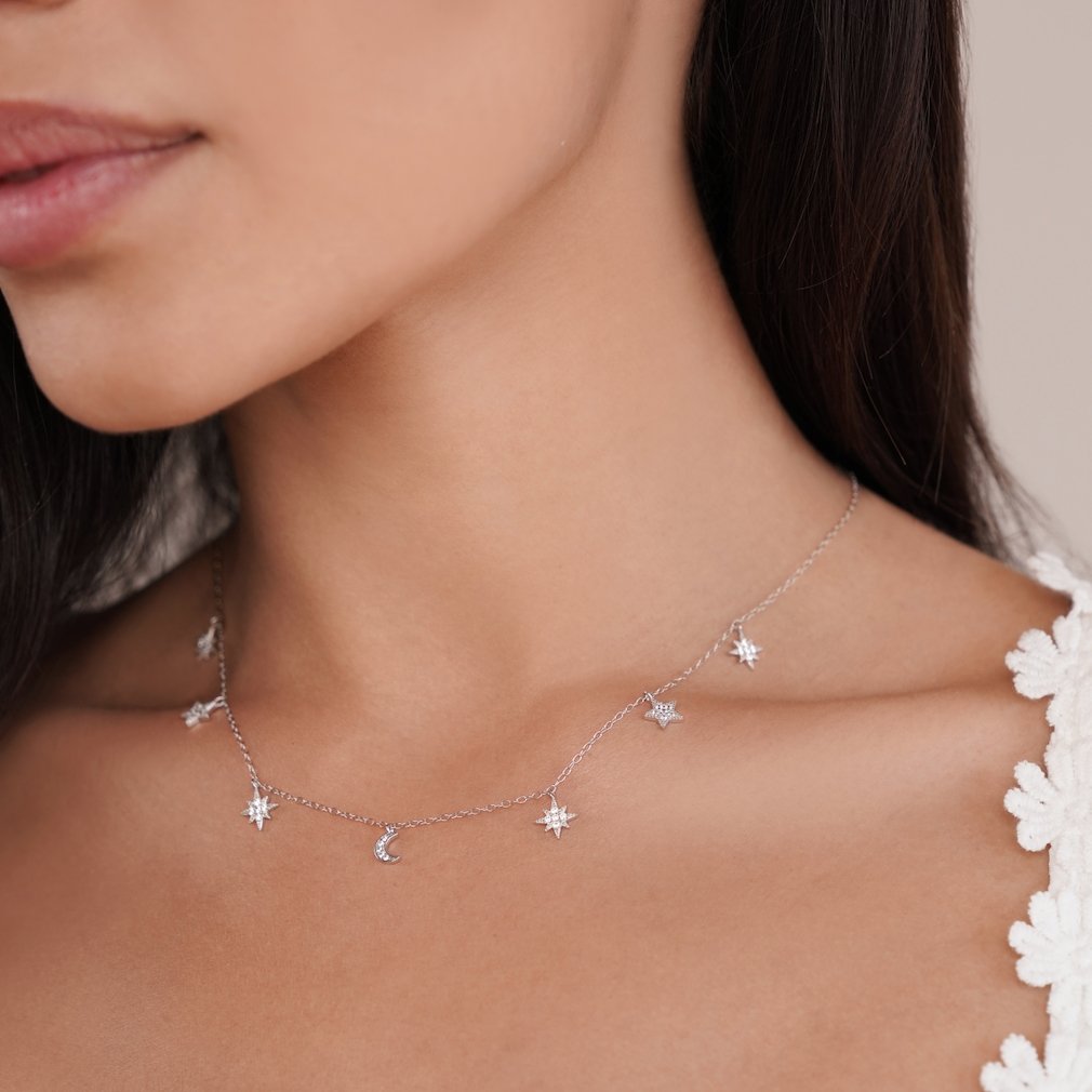 Estrella Star & Moon Silver Necklace