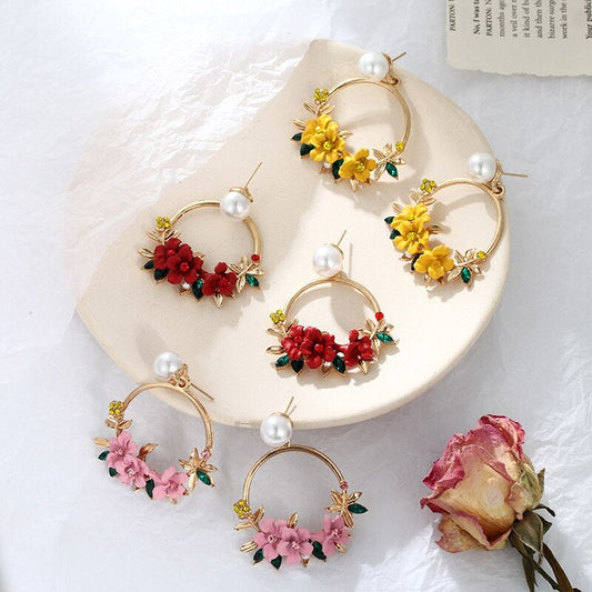 Flower & Pearl Hoop Earrings