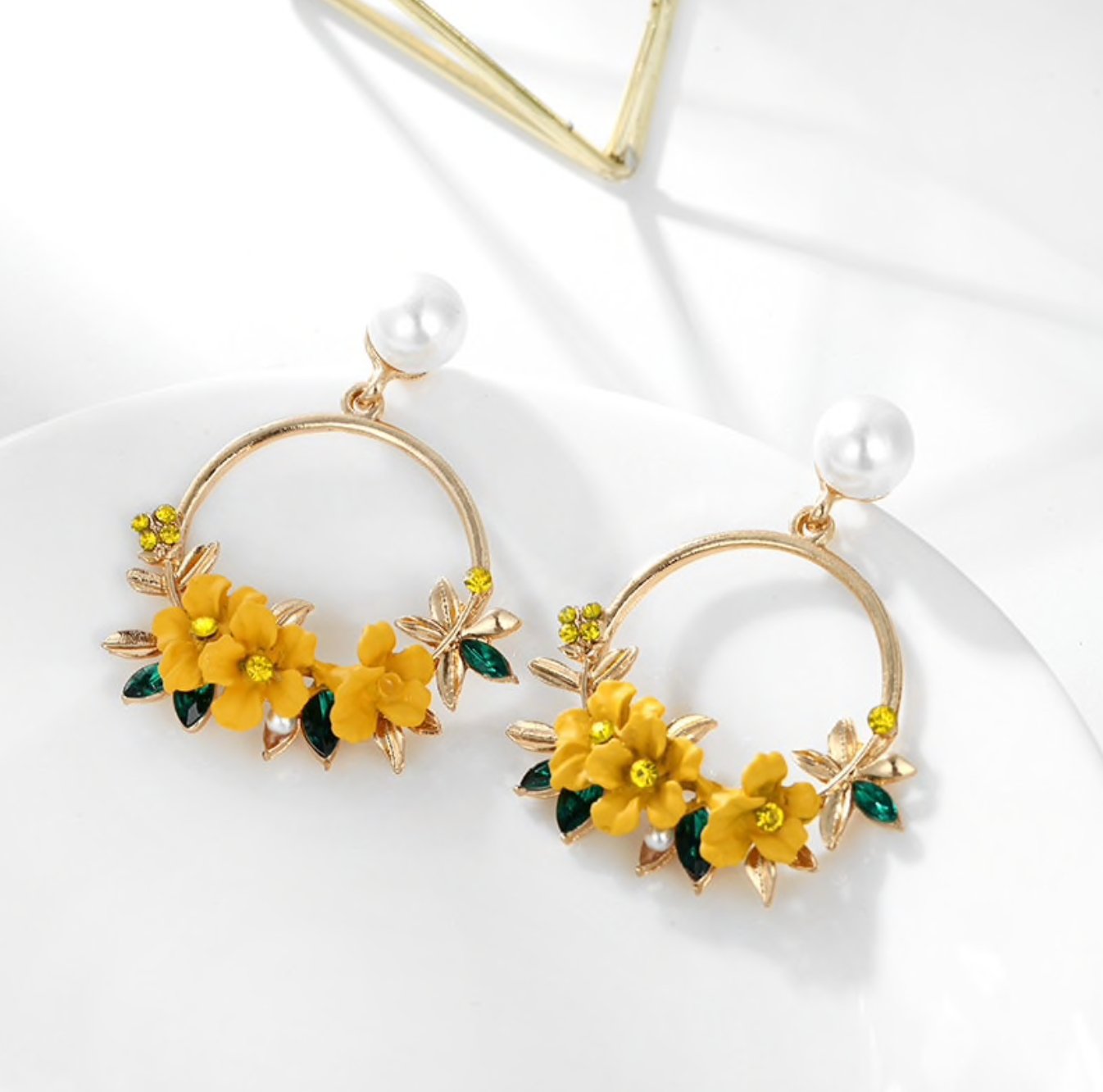 Flower & Pearl Hoop Earrings