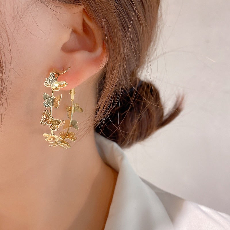 Golden Butterfly Hoop Earrings