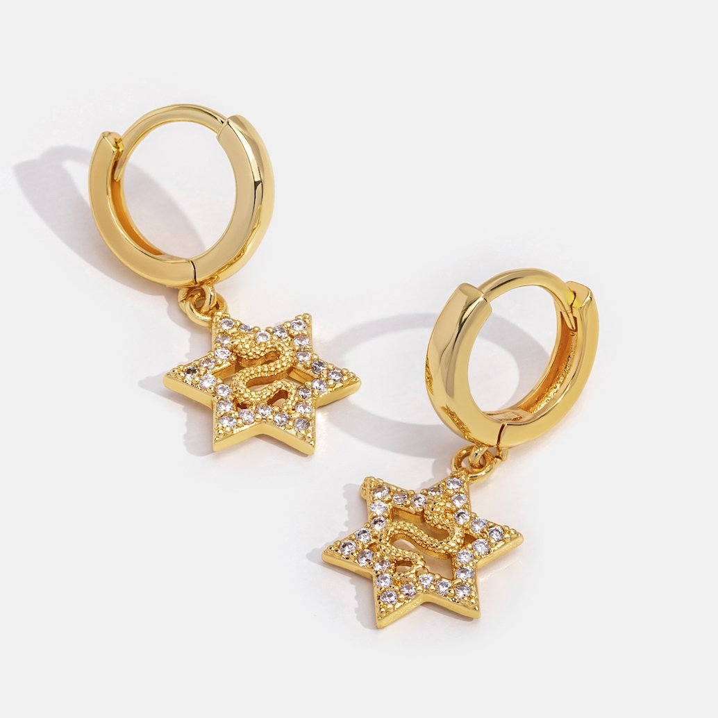 Golden Star Serpentine Hoop Earrings