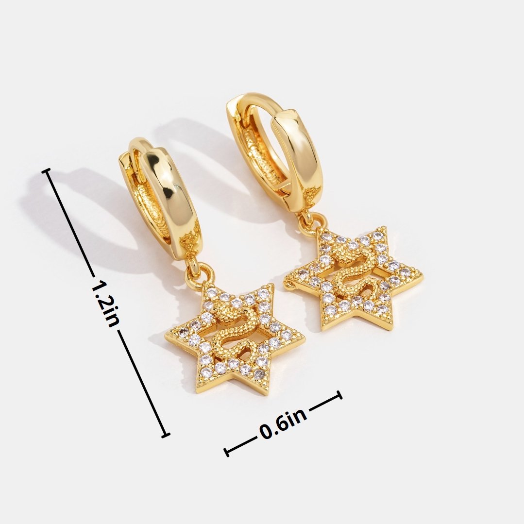 Golden Star Serpentine Hoop Earrings