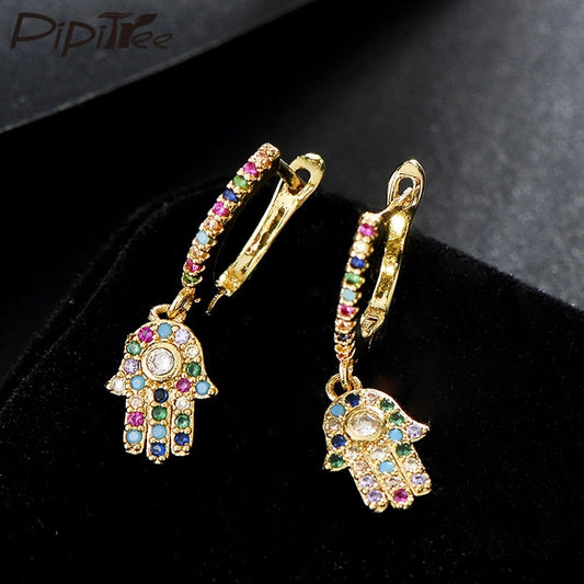 Hamsa Hand Crystal Drop Earrings