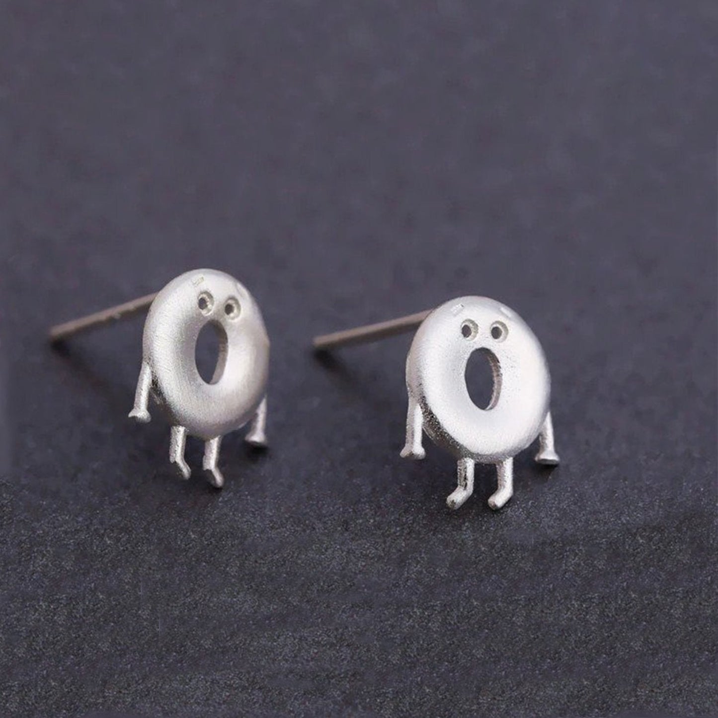 ‘Happy’ Donut Silver Earrings