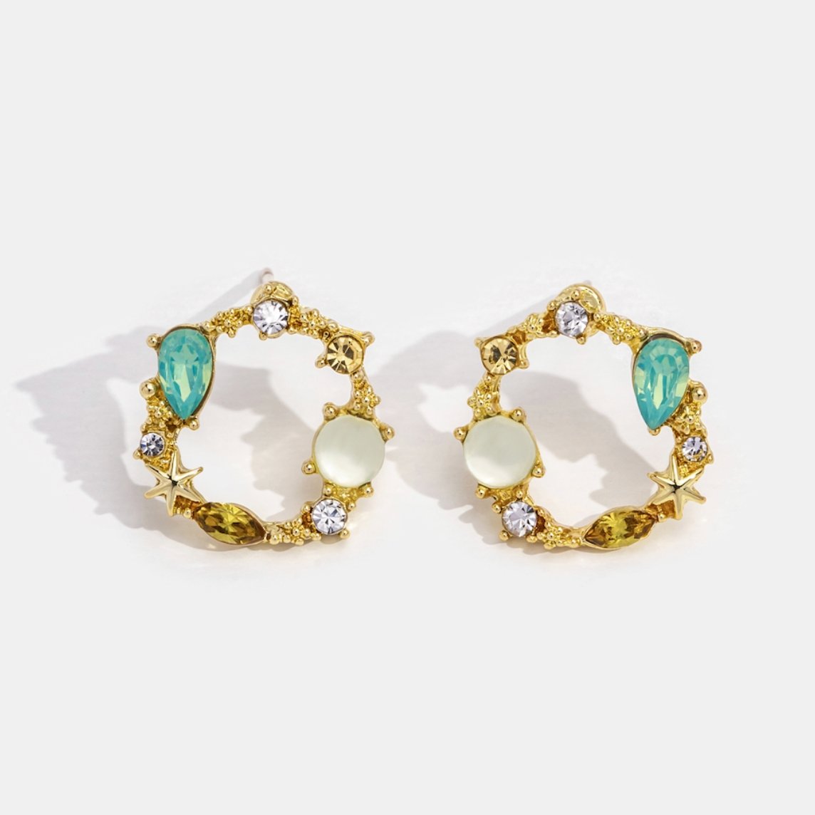 Jade & Yellow Crystal Orelia Earrings