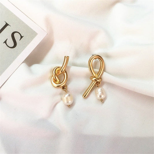 Knotted Gold & Freshwater Pearl Earrings