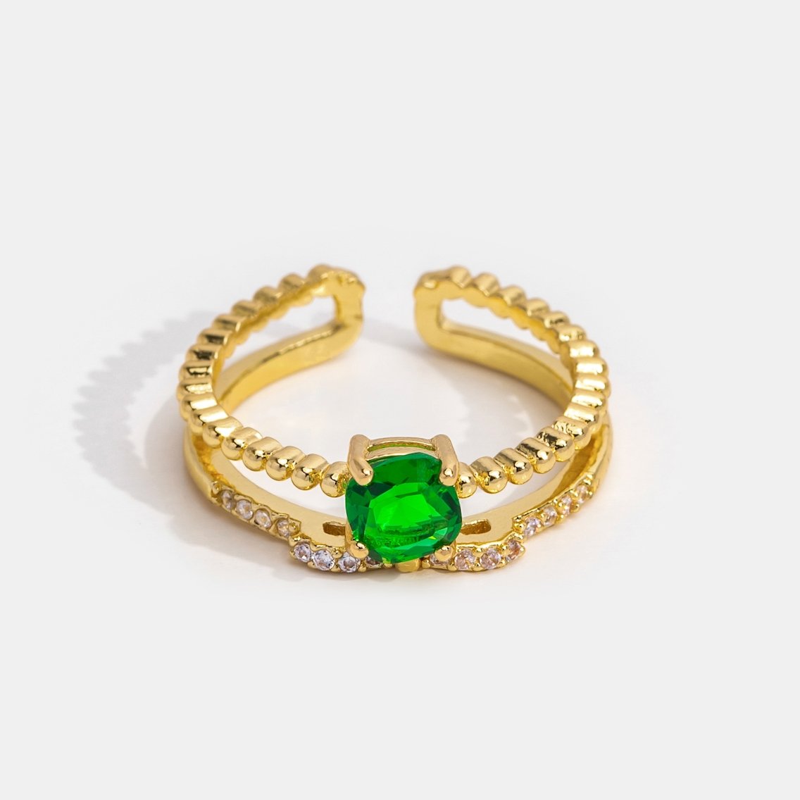 Layered Crystal Emerald Ring