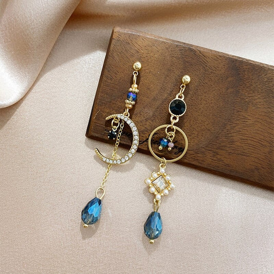 Moon & Crystal Drop Earrings