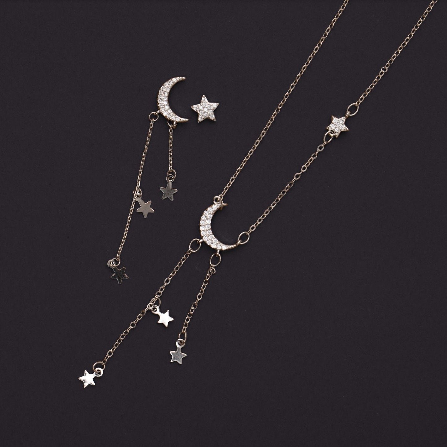 Moon & Star Necklace & Earrings Set
