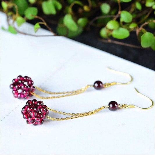 Natural Garnet Stone Raspberry Earrings