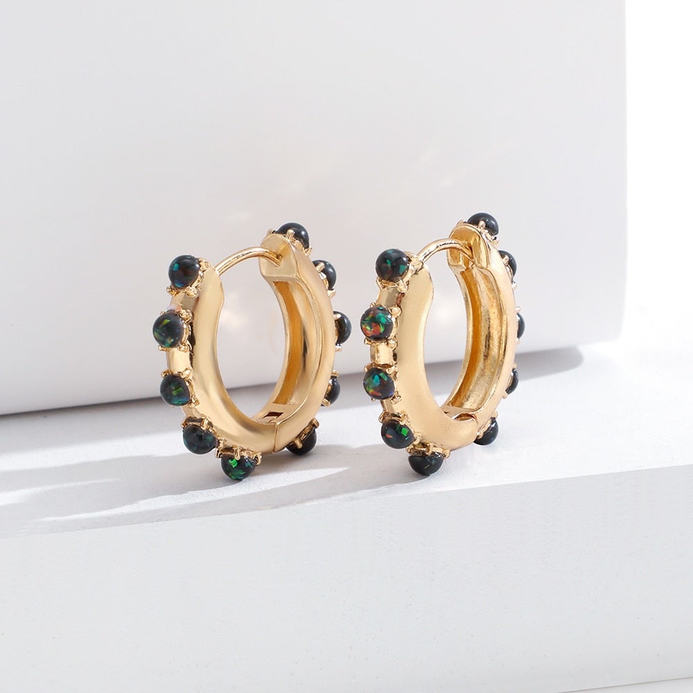 Opal Stone Hoop Earrings