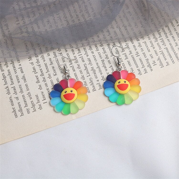 Rainbow Smiling Sunflower Earrings