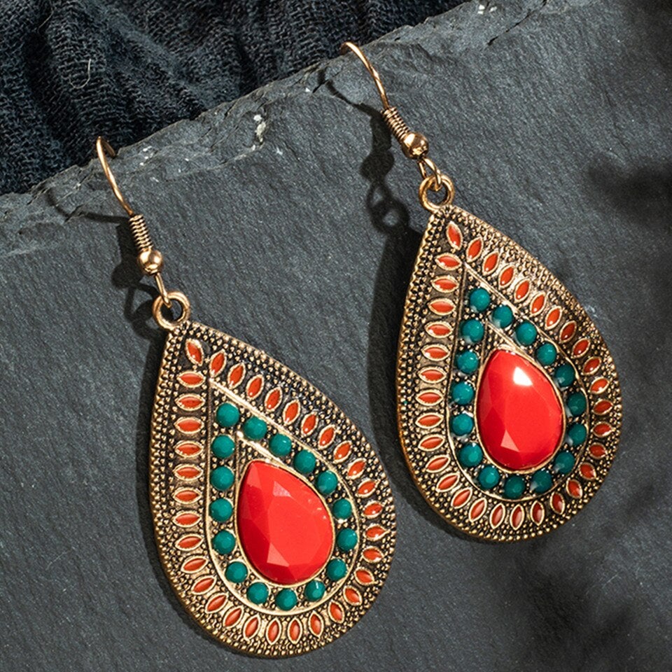 Red Pendant Boho Earrings