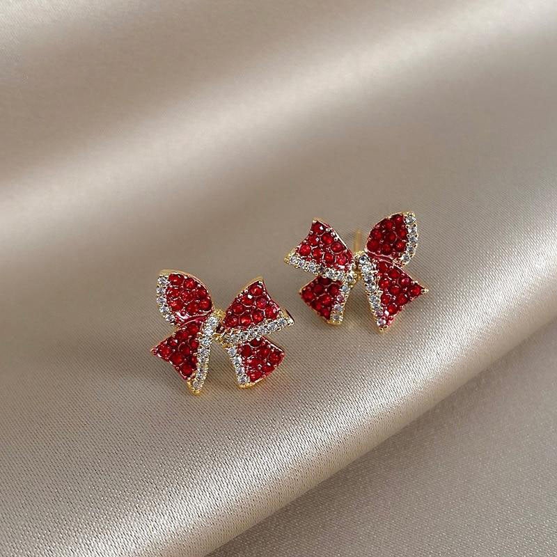 Red Peppermint Bow Earrings