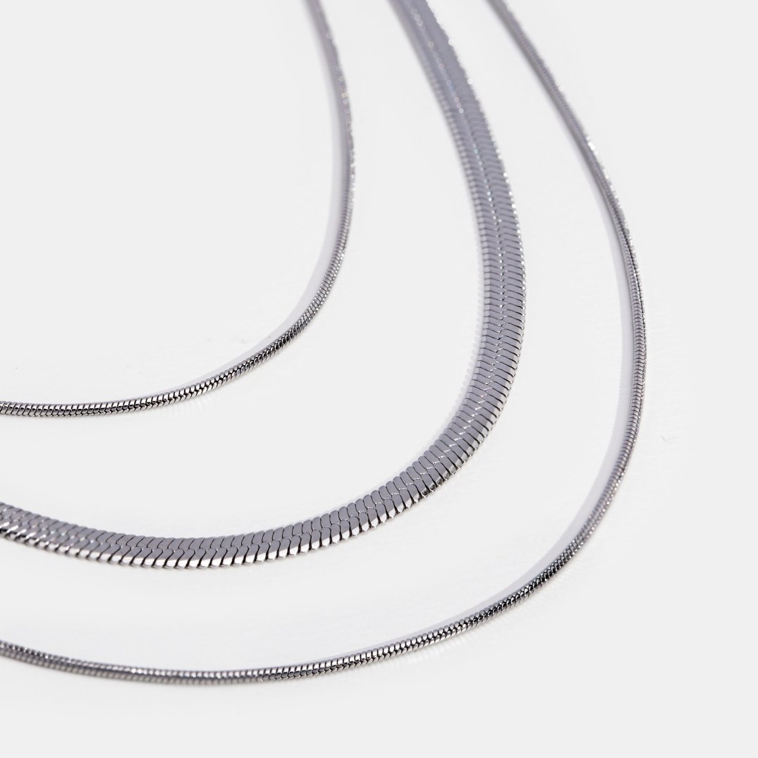 Silver Multi-Layered Chain  Necklace