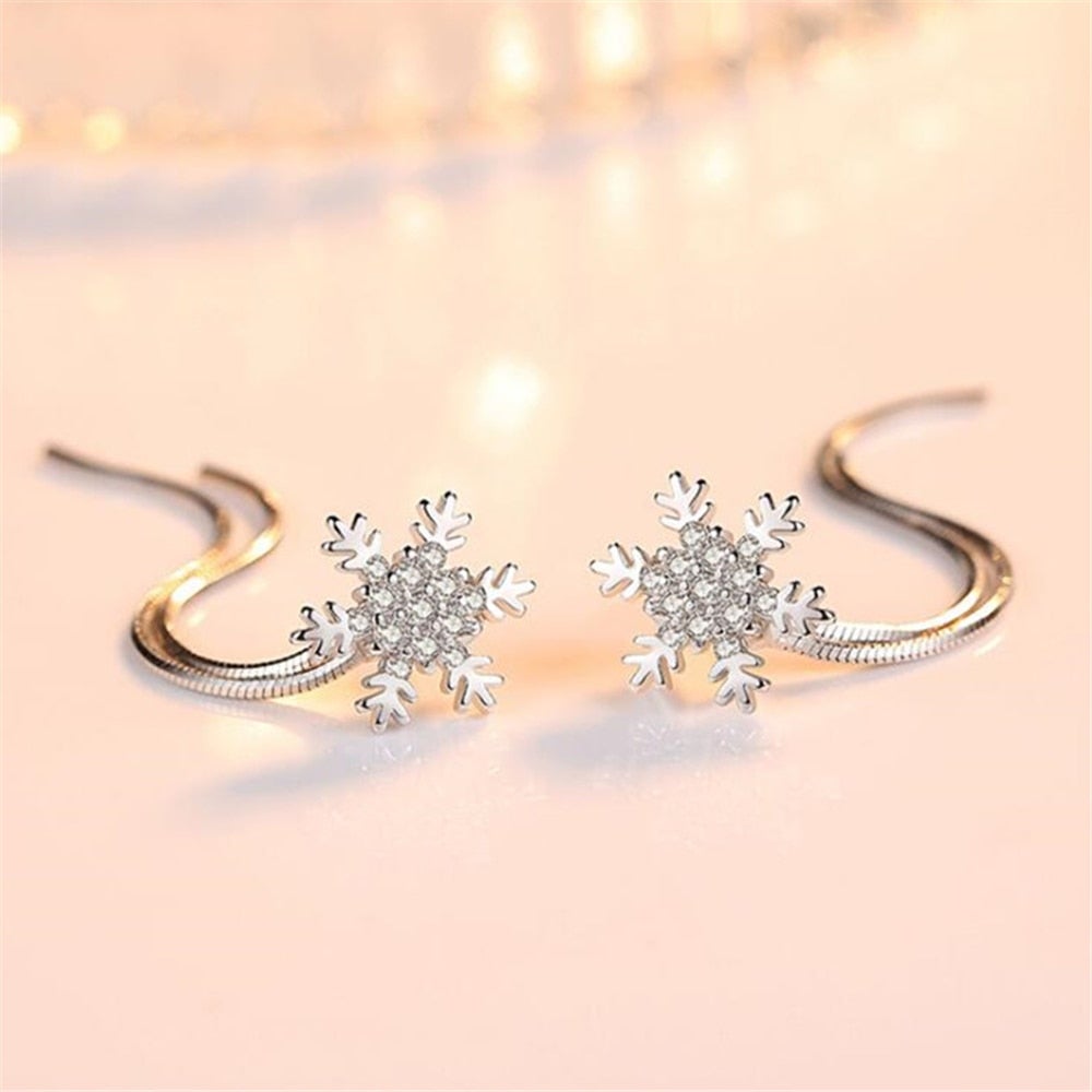 Snowflake Silver Drop Earrings